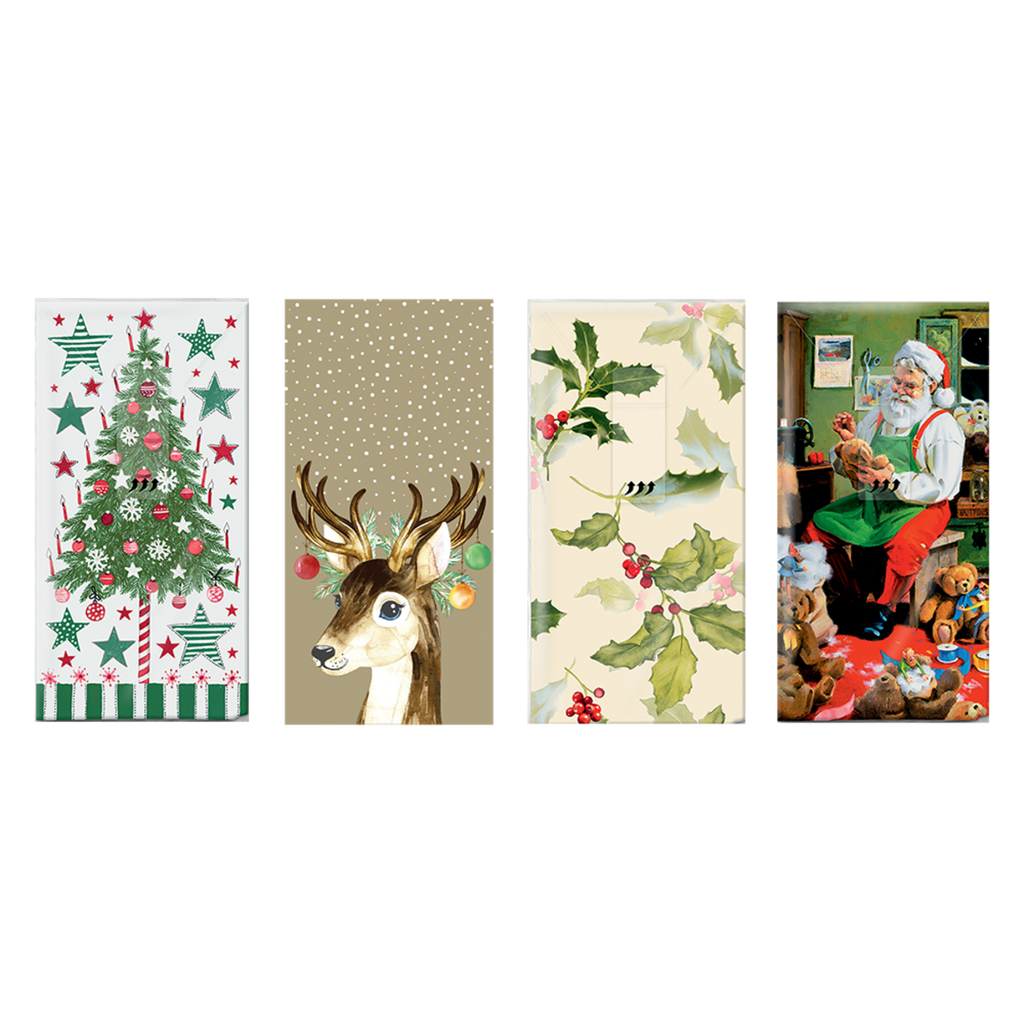 Christmas Tissues - Green Christmas Theme <br> 4 Assorted