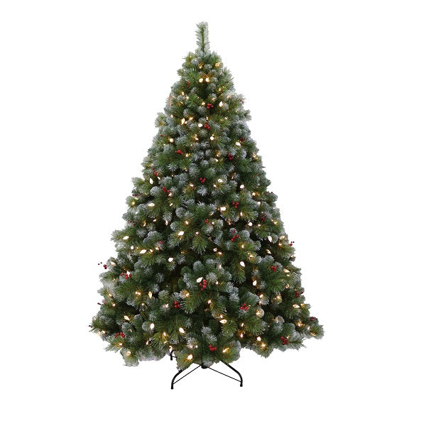 Christmas Tree <br> 7ft Pre-Lit Westminster Pine Tree with Artificial Berries (213cm)