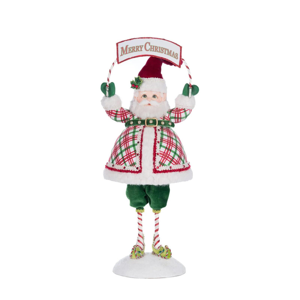 PRE-ORDER 2024 <br> Katherine's Collection <br> Village of Holly Woods <br> Silly Santa With Sign (37cm) - $279