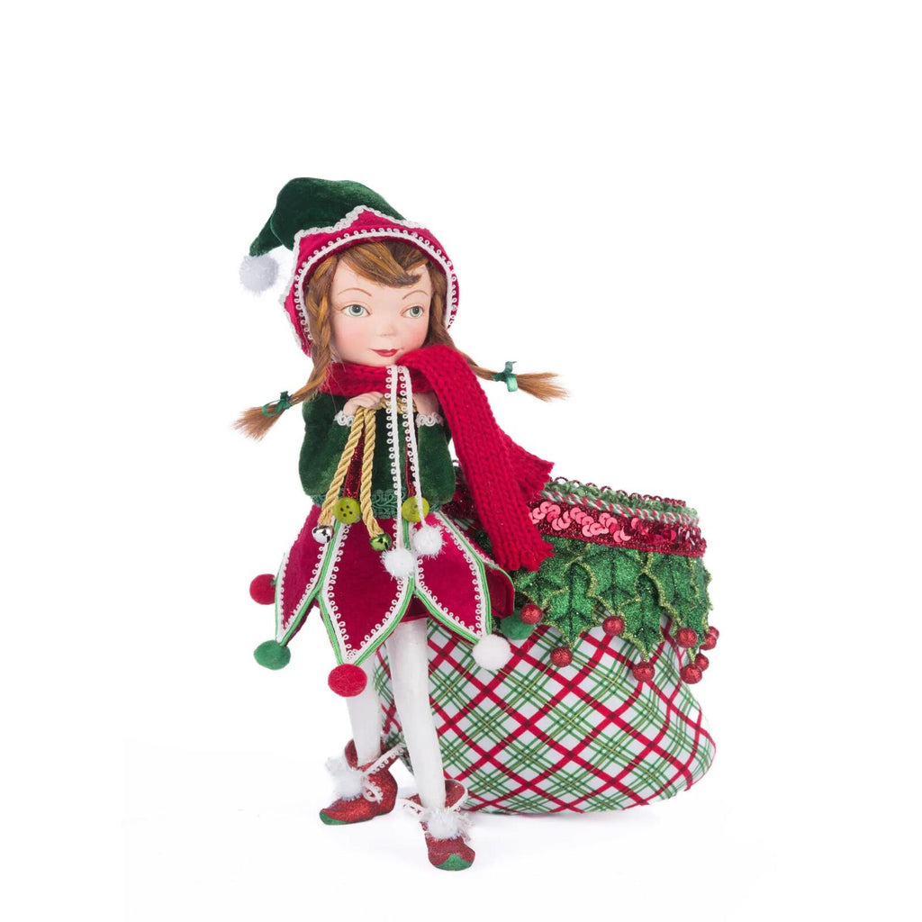 PRE-ORDER 2024 <br> Katherine's Collection <br> Village of Holly Woods <br> Winter Snowdrop Elf With Bag (32cm) - $269