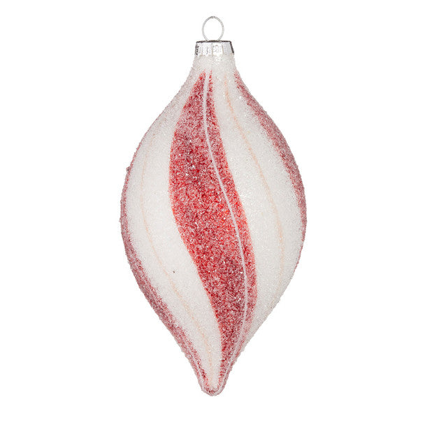 RAZ Imports <br> Hanging Ornament <br> Red and White Peppermint Striped Glass Ornament (3AT)