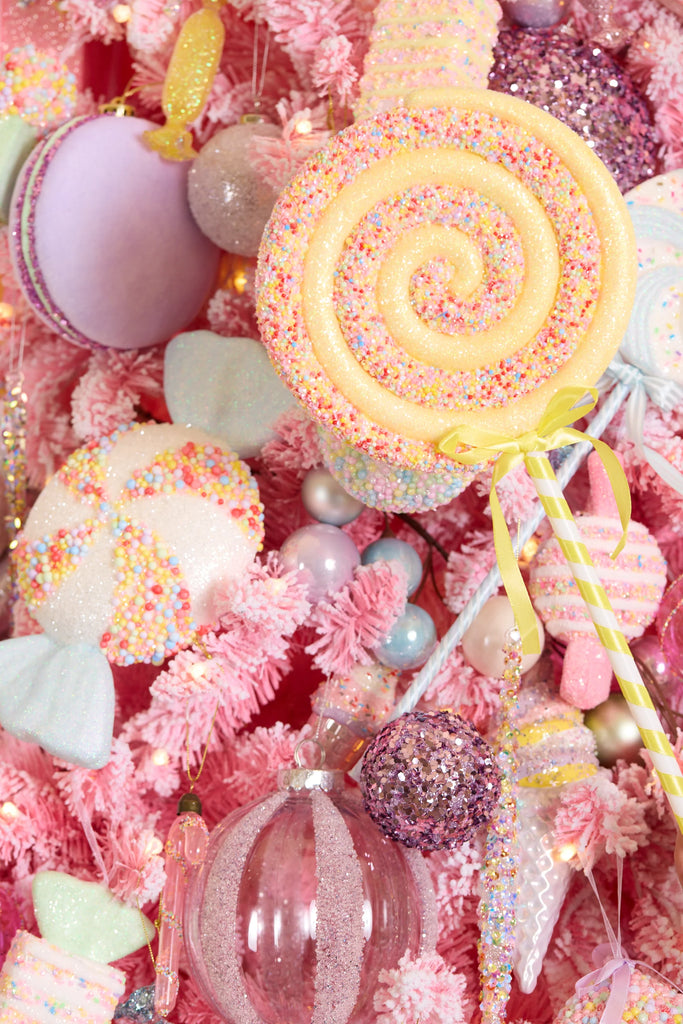Hanging Ornament - Lemon Sprinkles Swirl Lollipop
