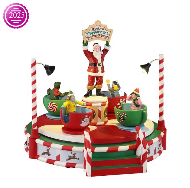 LEMAX 2025 PRE-ORDER <br> Carnival Table Piece <br> Santa's Peppermint Teacup Spinner - $135