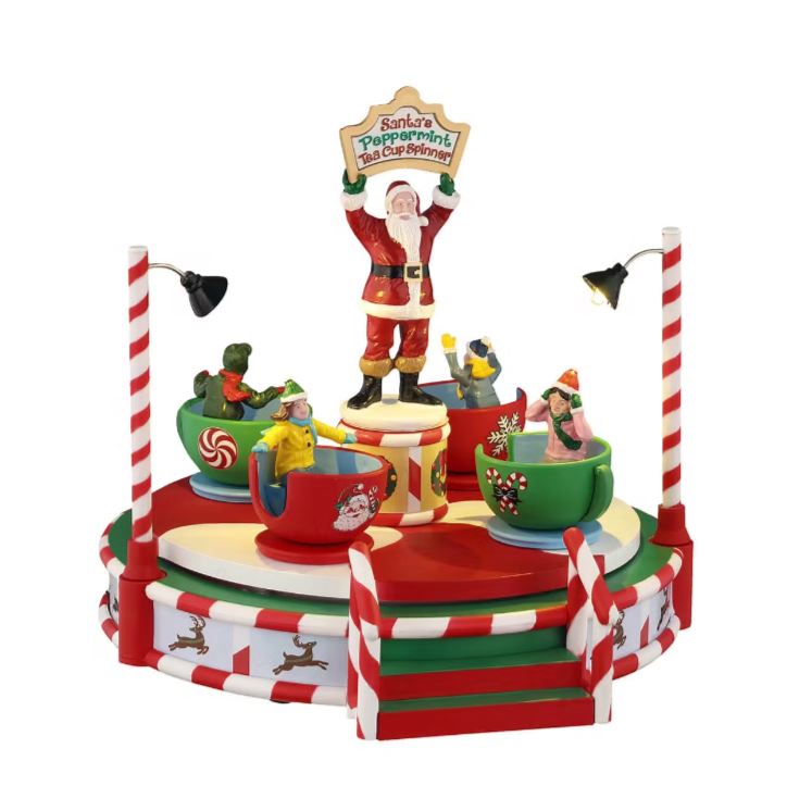 LEMAX 2025 PRE-ORDER <br> Carnival Table Piece <br> Santa's Peppermint Teacup Spinner - $145