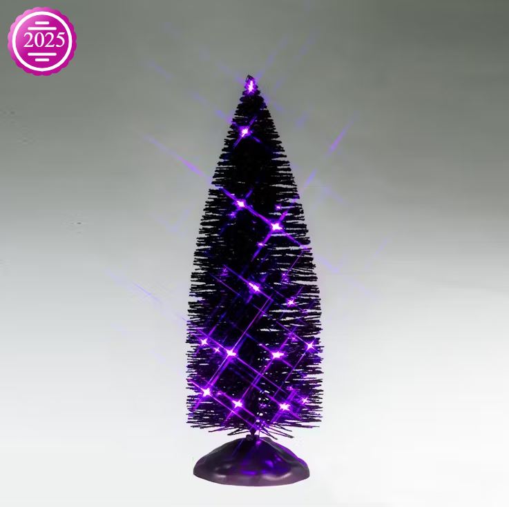 LEMAX 2025 PRE-ORDER <br> Spooky Town <br> Black Bristle Tree With Purple Lights - $34.95