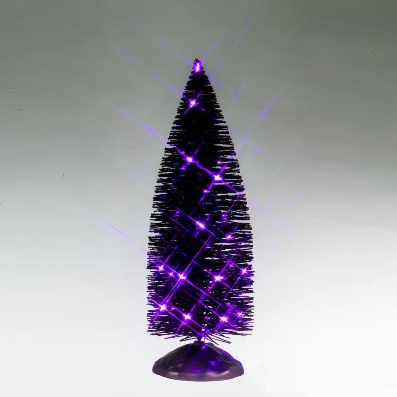 LEMAX 2025 PRE-ORDER <br> Spooky Town <br> Black Bristle Tree With Purple Lights - $34.95