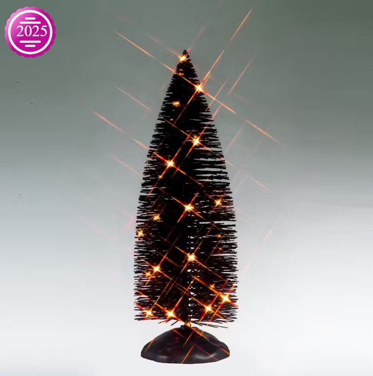 LEMAX 2025 PRE-ORDER <br> Spooky Town <br> Black Bristle Tree With Orange Lights - $34.95