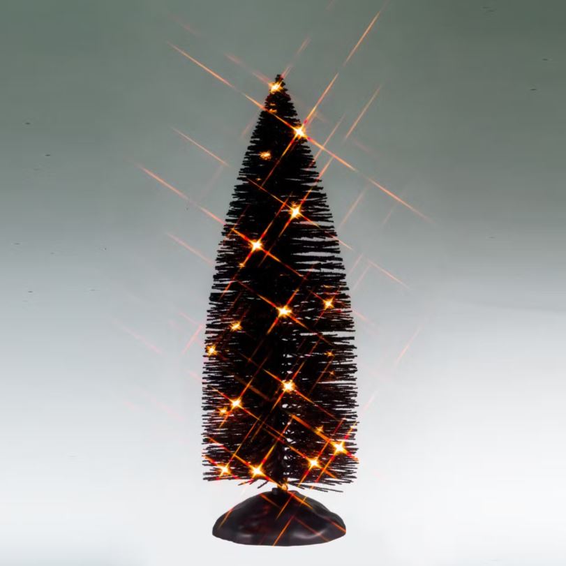 LEMAX 2025 PRE-ORDER <br> Spooky Town <br> Black Bristle Tree With Orange Lights - $34.95