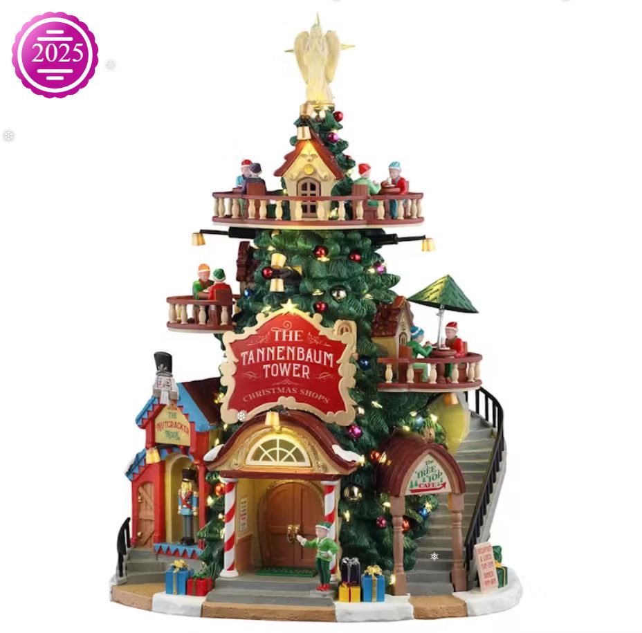 LEMAX 2025 PRE-ORDER <br> Santa's Wonderland <br> The Tannenbaum Tower Christmas Shops - $279.95