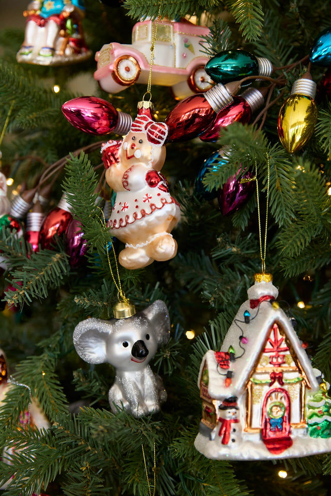 Hanging Ornament <br> Retro Gingerbread House With Lights
