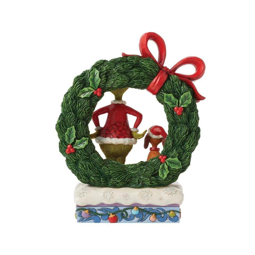 PRE-ORDER 2024 <br> Grinch by Jim Shore <br> Lit Grinch & Max in Wreath (21cm) - $169.95