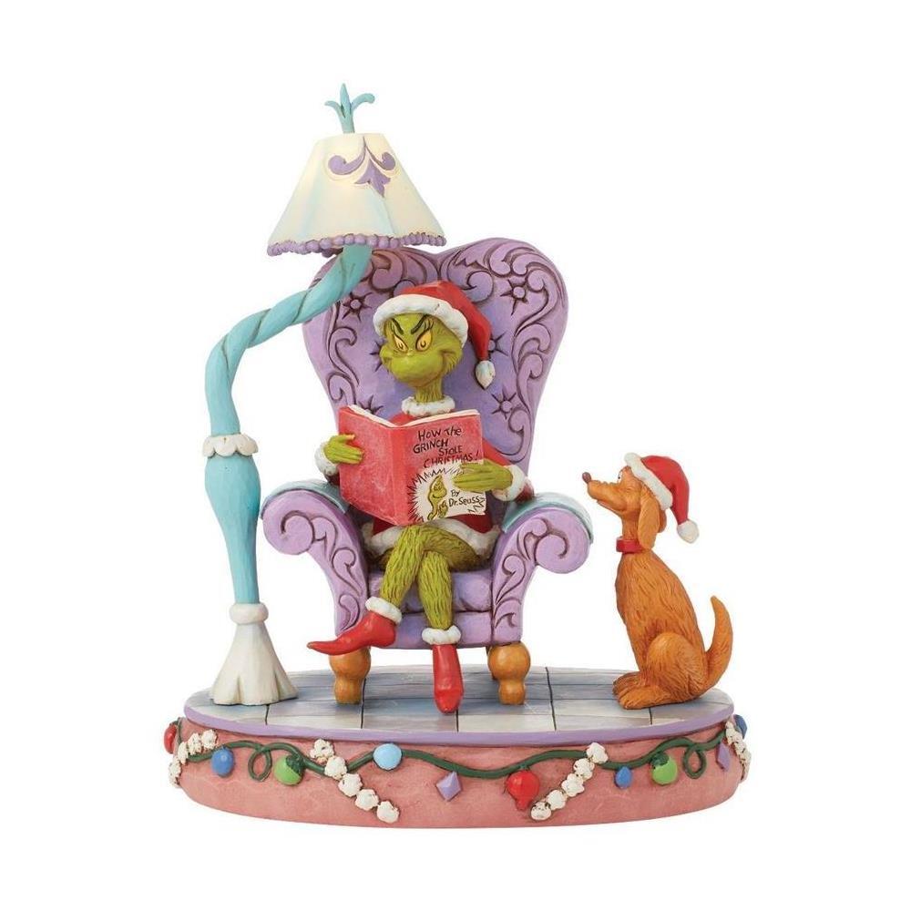 PRE-ORDER 2024 <br> Grinch by Jim Shore <br> Lit Grinch In Chair Reading (20cm) - $159.95