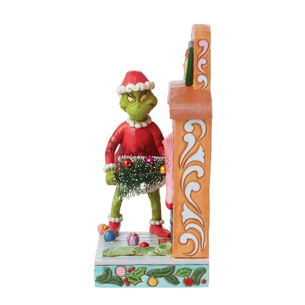 PRE-ORDER 2024 <br> Grinch by Jim Shore <br> Grinch Pushing Tree Up Fireplace (19cm) - $139.95