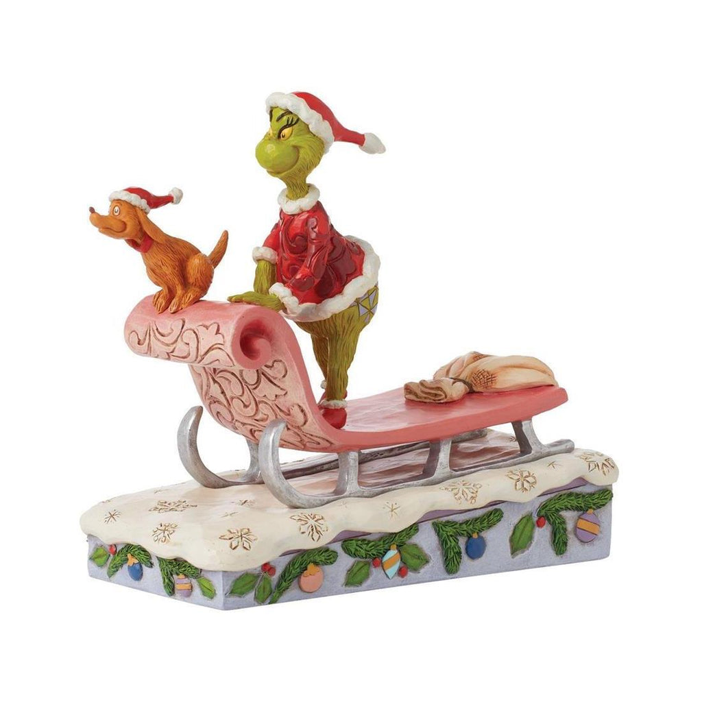 PRE-ORDER 2024 <br> Grinch by Jim Shore <br> Grinch and Max on Sleigh (17cm) - $139.95