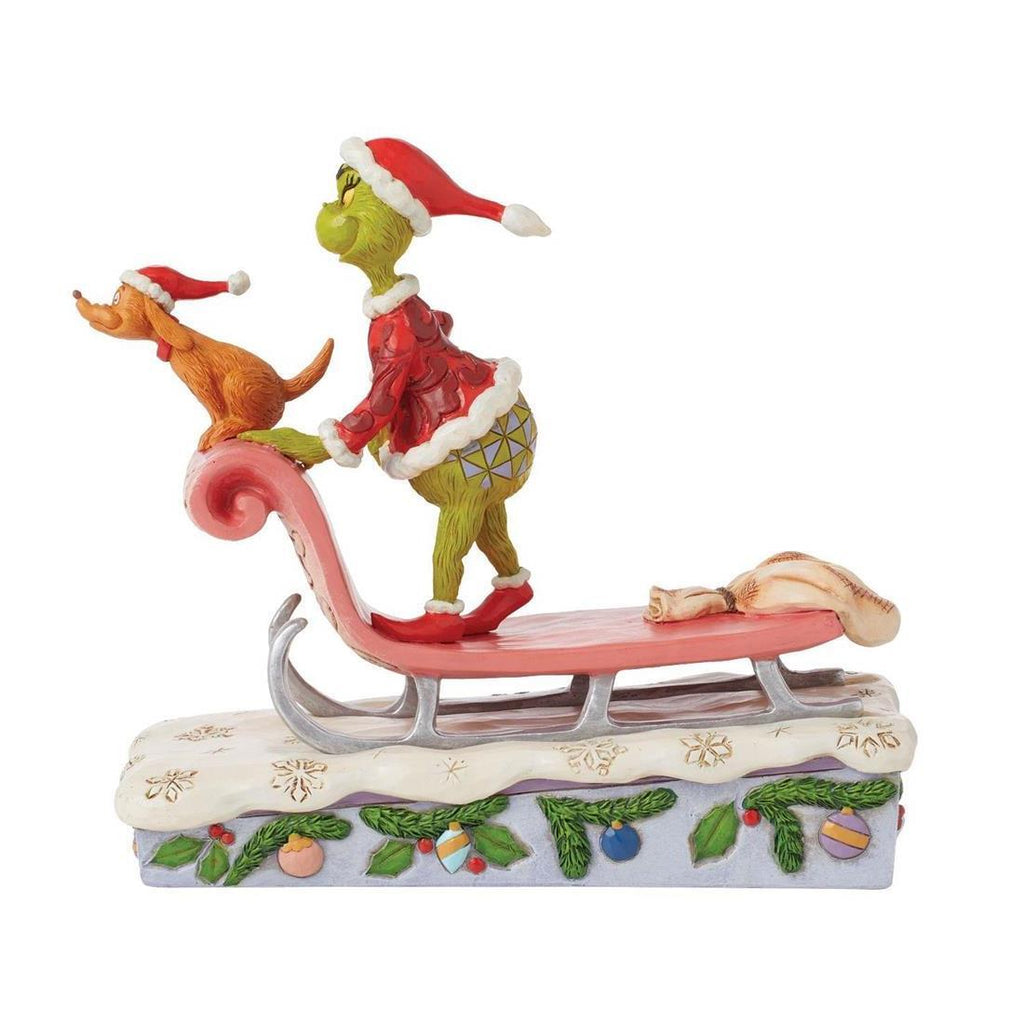 PRE-ORDER 2024 <br> Grinch by Jim Shore <br> Grinch and Max on Sleigh (17cm) - $139.95