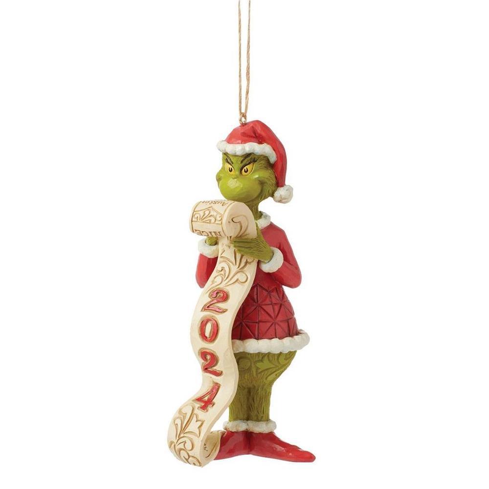 New 2024 <br> Grinch by Jim Shore <br> Hanging Ornament <br> Grinch With Naughty List (13cm) <br> Dated 2024