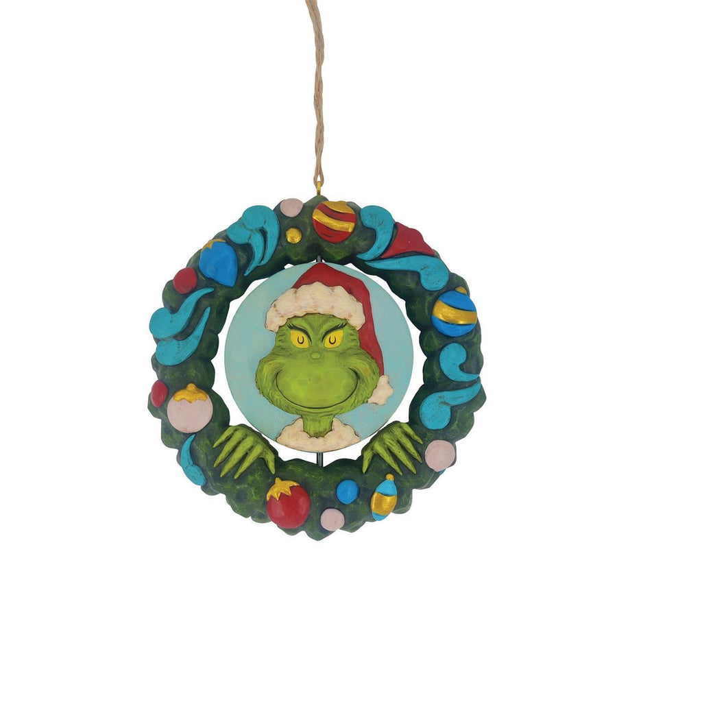 PRE-ORDER 2024 <br> Grinch by Jim Shore <br> Hanging Ornament <br> Grinch in Wreath (10cm) - $34.95