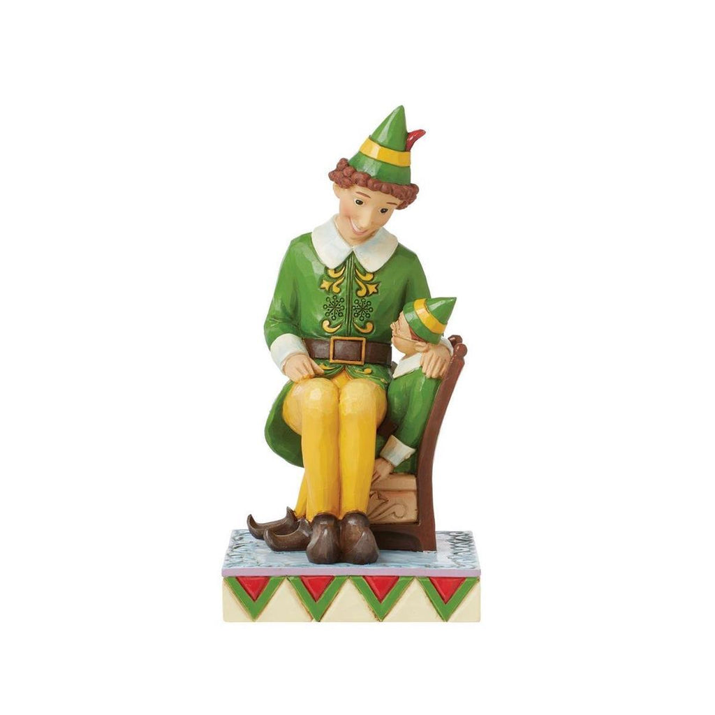 NEW 2024 <br> Elf by Jim Shore <br> Buddy Elf Sitting on Papa Elf (16cm) <br> "I'll Always Be Here For You Buddy"