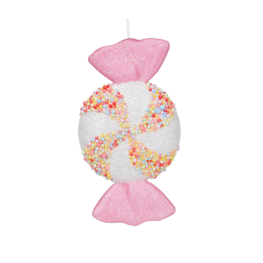 Hanging Ornament <br> XL Pale Pink Wrapped Lolly Ornament