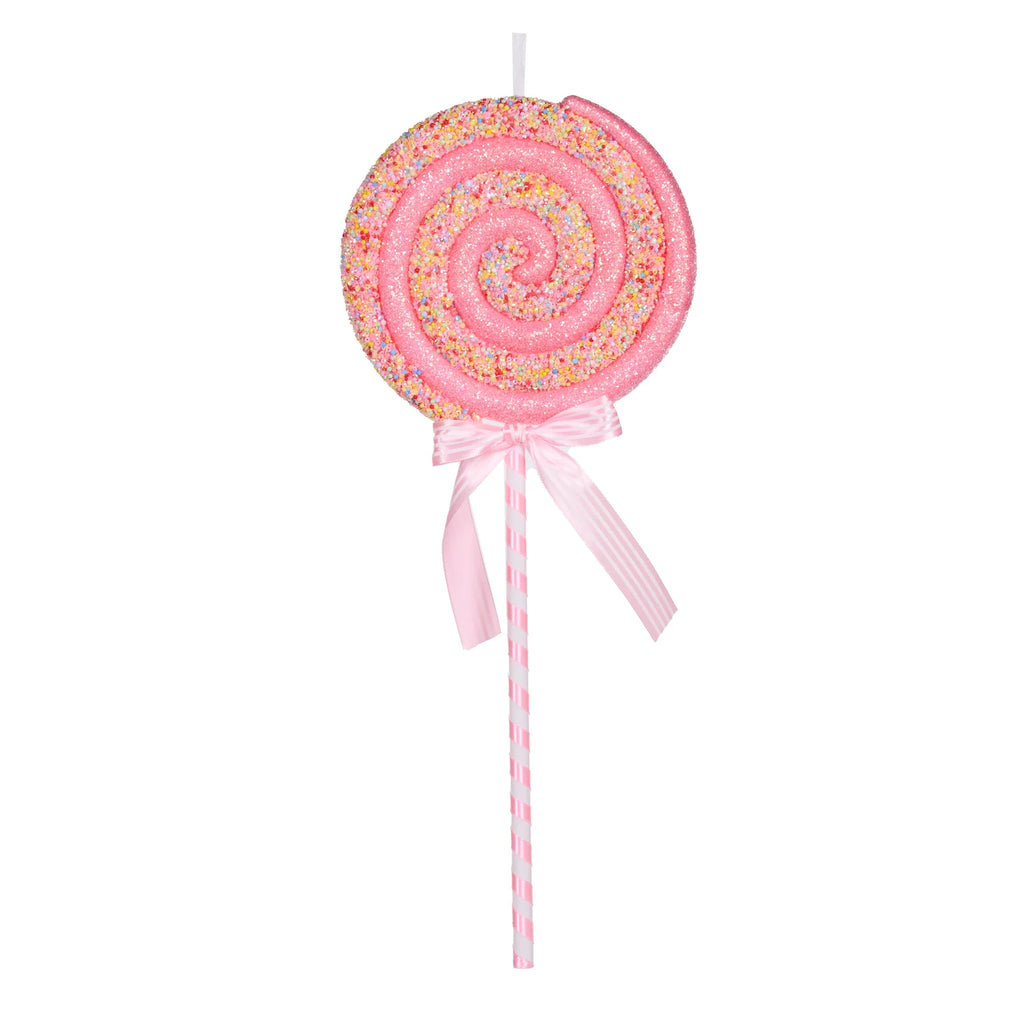 Hanging Ornament - Pink Sprinkles Swirl Lollipop