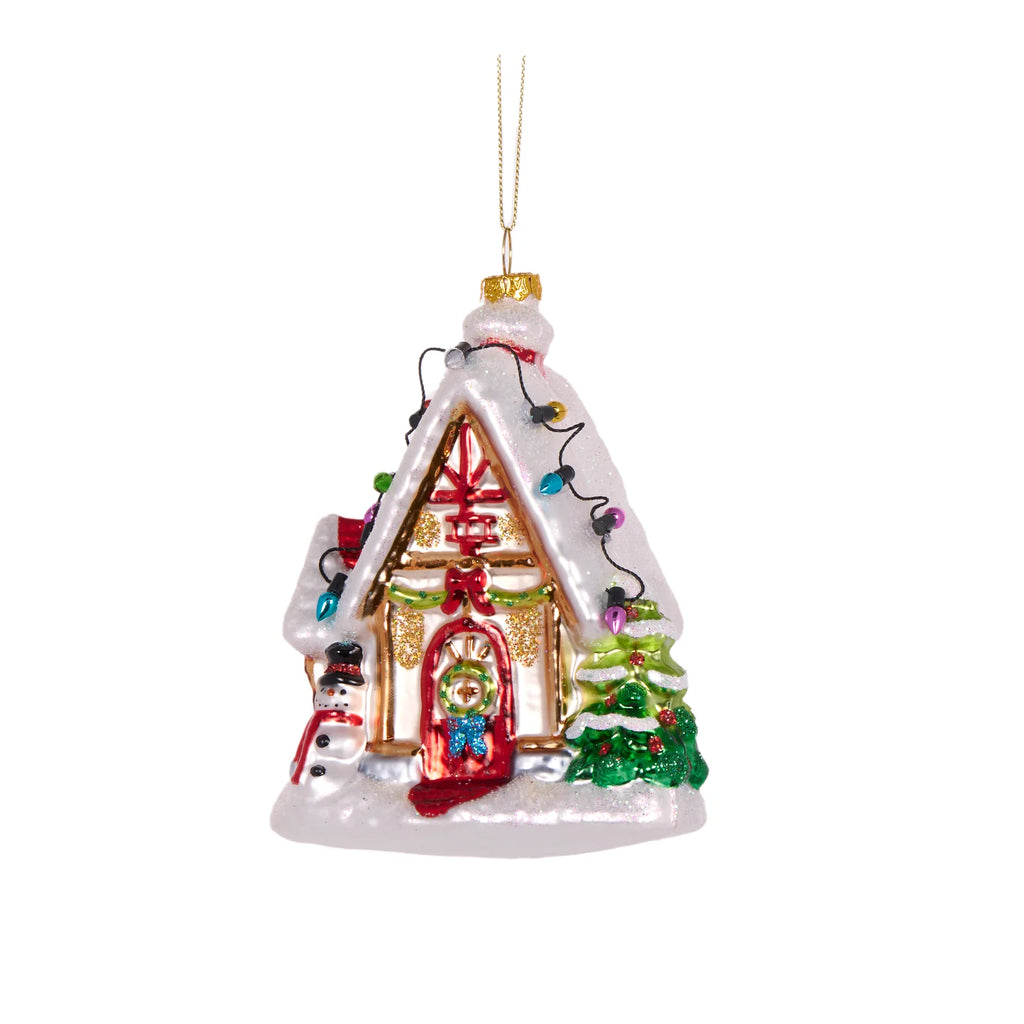 Hanging Ornament <br> Retro Gingerbread House With Lights