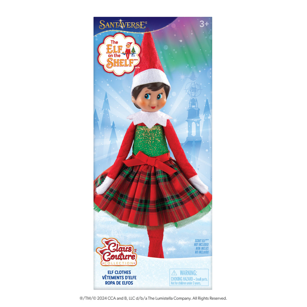 NEW 2024 <br> Claus Couture Collection® <br> Gifts and Glamour Festive Plaid Dress