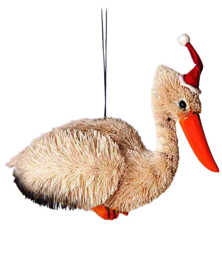 Bristlebrush Designs <br> Hanging Ornament <br> Pelican with Santa Hat