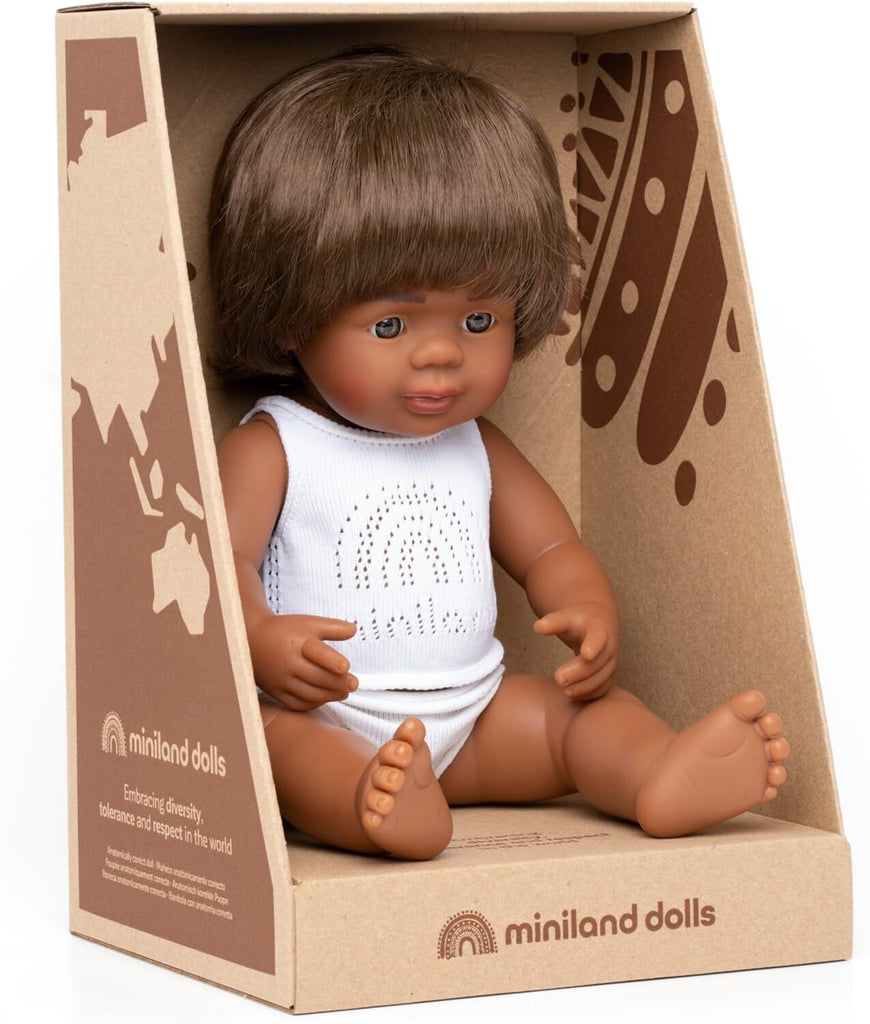 Miniland Doll <br> 38cm Baby Boy <br> Aboriginal with underwear