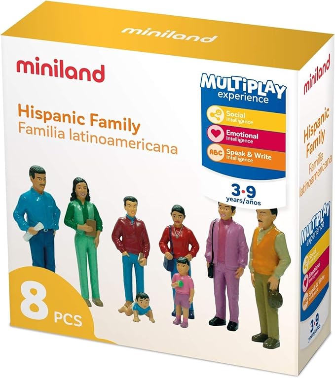Miniland <br> Hispanic Family Figures - 8 piece set