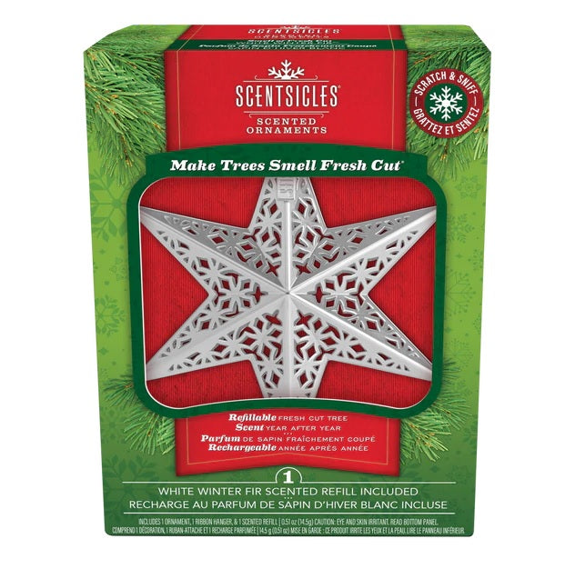 SCENTSICLES - White Winter Fir Scented Decorative Ornament - Silver Star