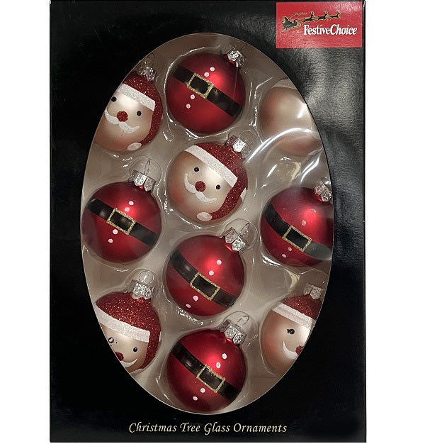 Hanging Ornaments <br> 45mm Santa Glass Baubles <br> Set of 10