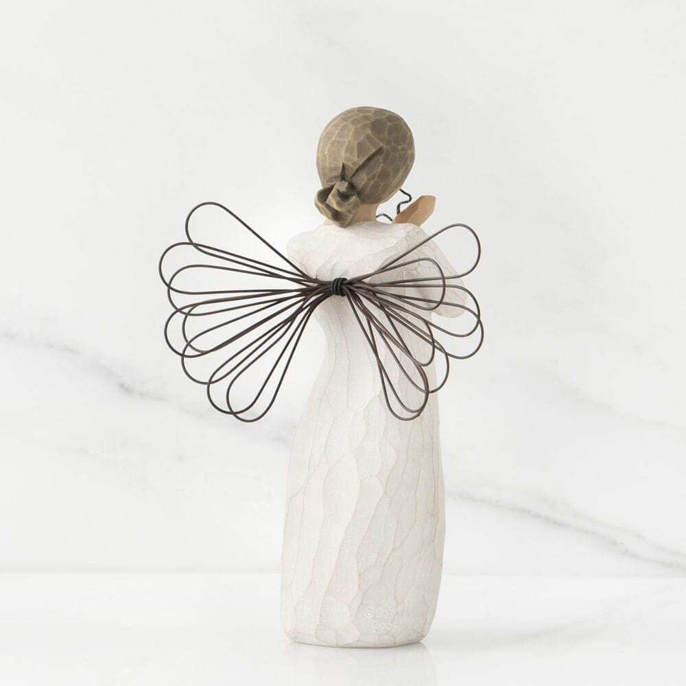 Bright Star Angel by Willow Tree. Standing angel in cream dress with wire wings, holding glitter wire star in her hands