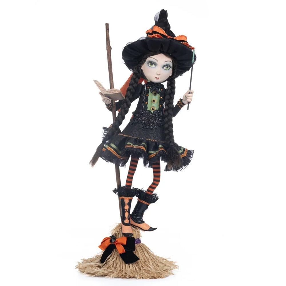 Katherine's Collection <br> Halloween Hollow <br> Hilary Blackroot on Broom (74cm)