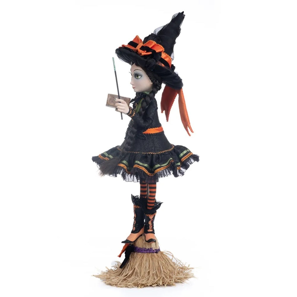 Katherine's Collection <br> Halloween Hollow <br> Hilary Blackroot on Broom (74cm)