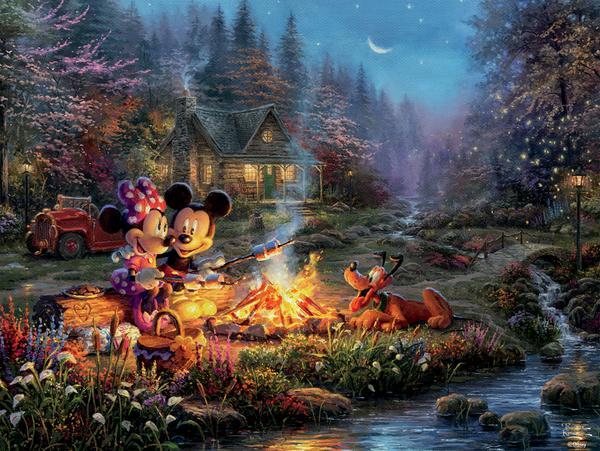 Thomas Kinkade Disney Dreams <br> 750 Piece Puzzle <br> Mickey & Minnie Sweetheart Fire