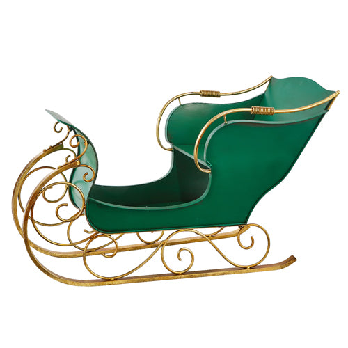 SALE <br> RAZ Imports <br> Christmas Eve <br> Green Metal Sleigh <br> Slightly Faded