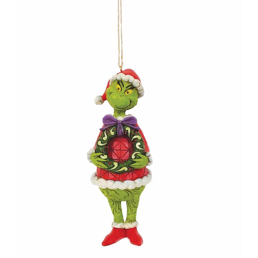 Grinch by Jim Shore <br> Hanging Ornament <br> Grinch Holding Wreath (13cm)