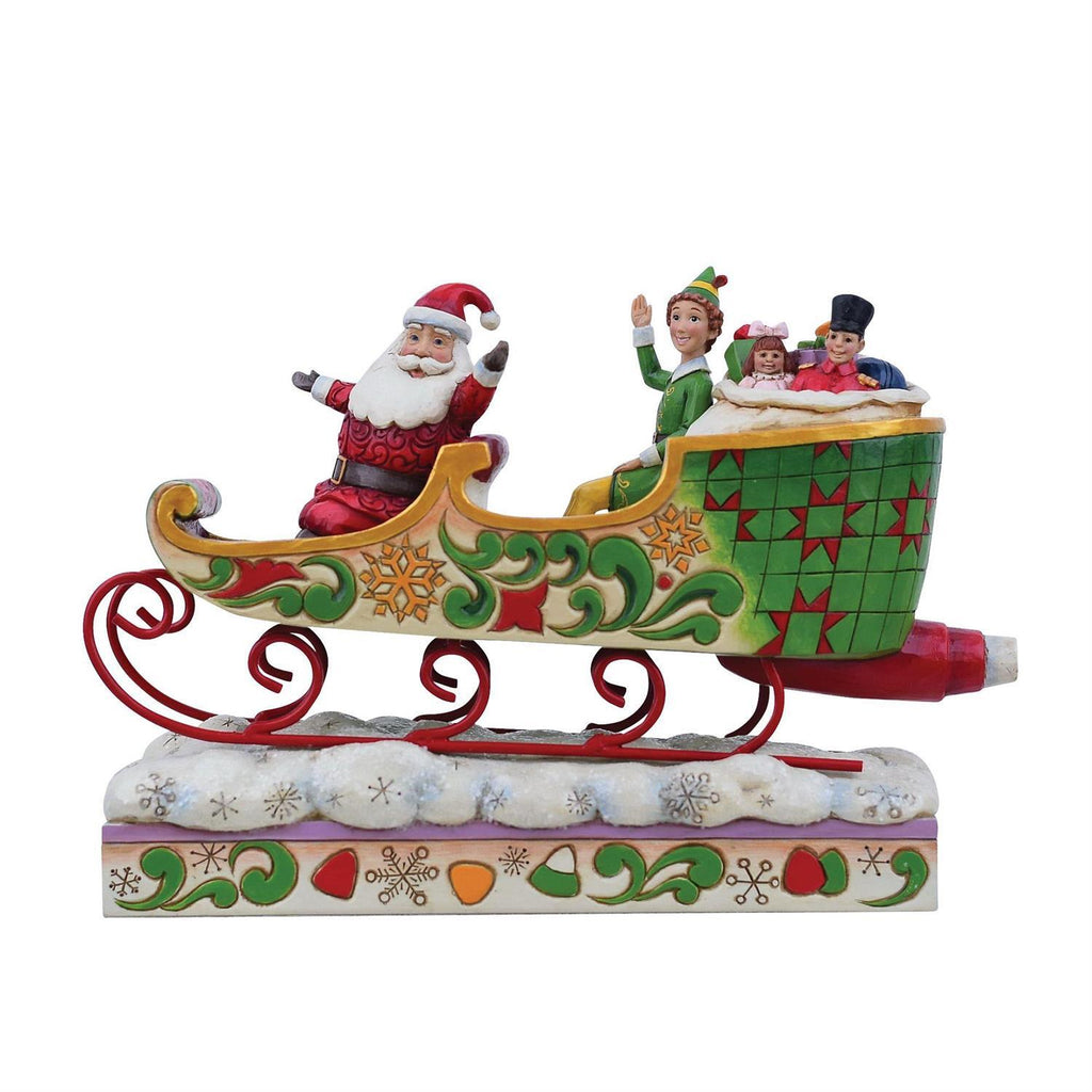 Elf by Jim Shore <br> Buddy Elf & Santa In Sleigh (20cm) <br> "Spreading Christmas Cheer"