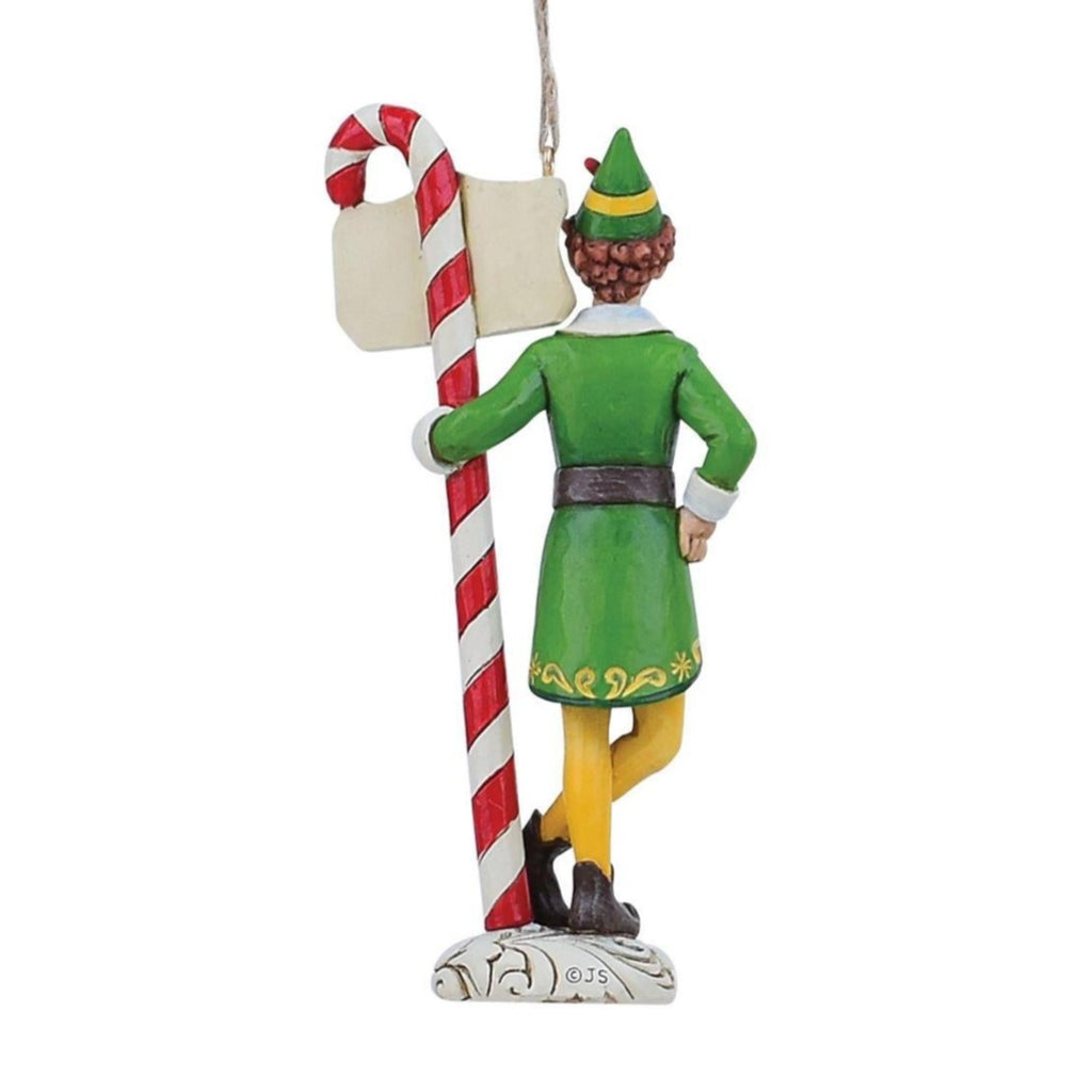 Elf by Jim Shore <br> Hanging Ornament <br> Buddy Elf Holding Candy Cane Forest Signpost Hanging Ornament (13cm)