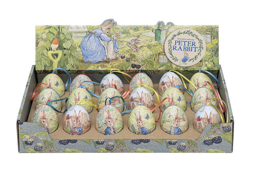 Hanging Ornament <br> Peter Rabbit Mini Egg Shape Tin <br> 4 Assorted