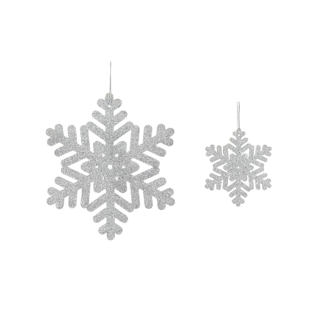 Hanging Ornament - Glittered Snowflakes Silver (Set of 2)