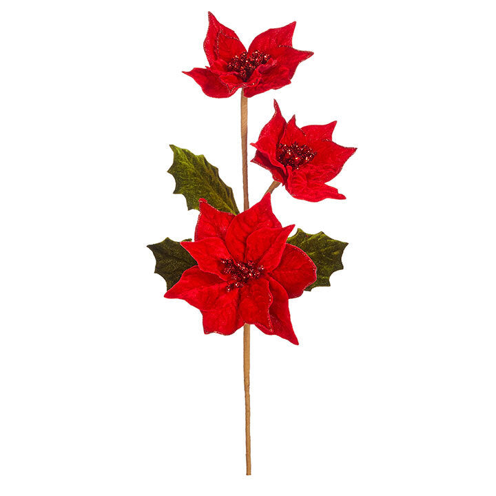 Raz Imports <br> Florals <br> Red Poinsettia Spray (58cm)