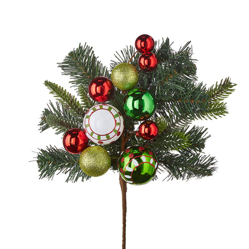 Raz Imports <br> 16" Mixed Greenery & Ornament Pick