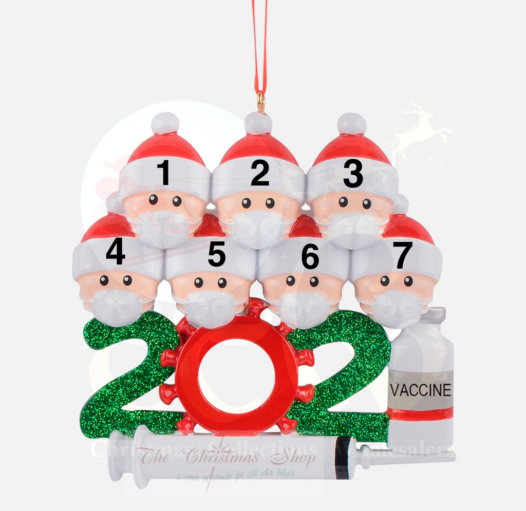 SALE - 60% OFF <br> Personalised Hanging Ornament <br> 2021 Covid Family with Mask & Vaccine Keepsake Ornament<br> Family of 7