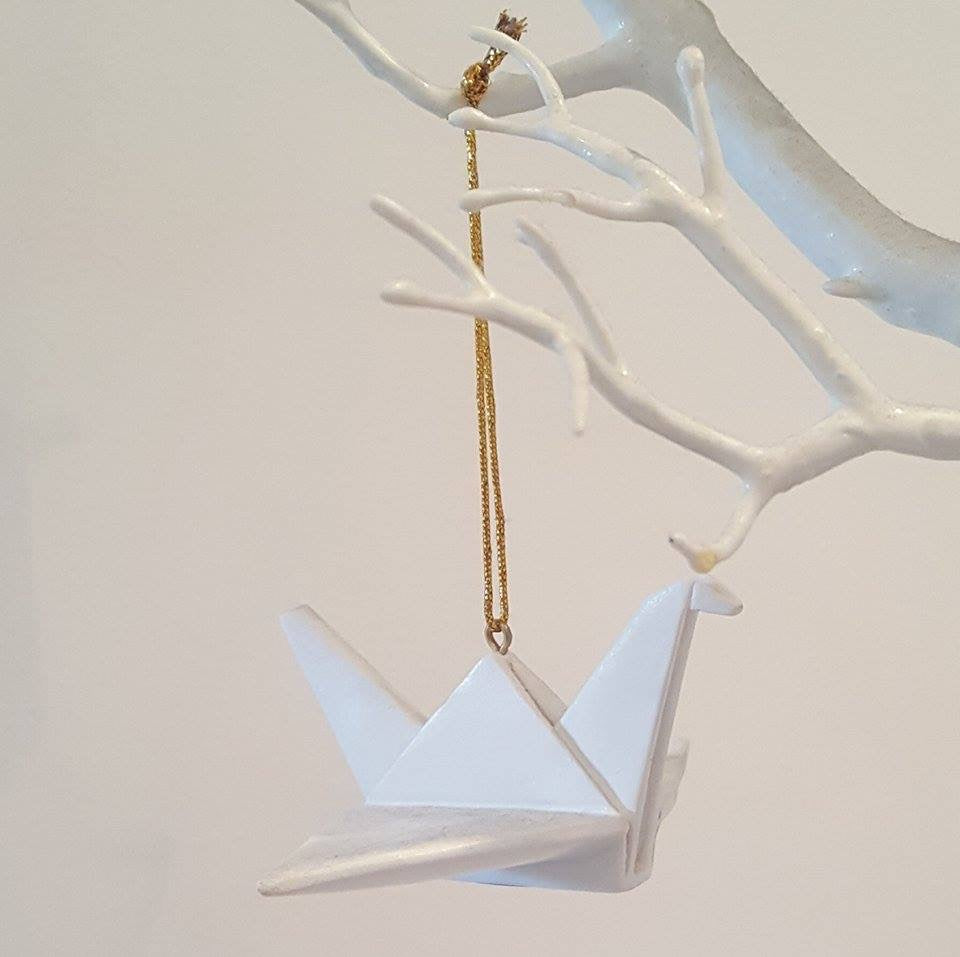 Cure Brain Cancer <br>White Crane Ornament