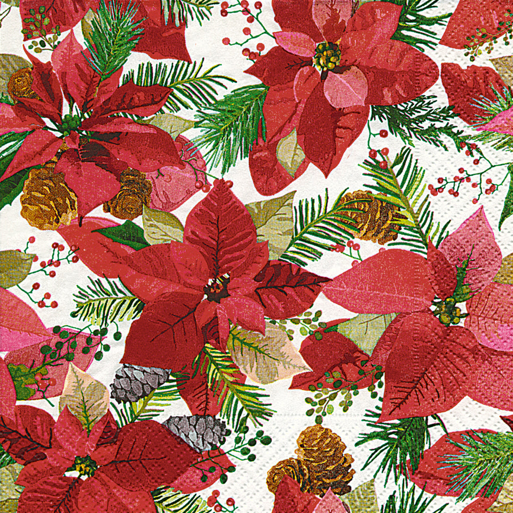 Luncheon Napkin - Shiny Poinsettia (Pack of 20)