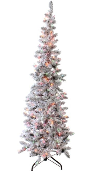 RAZ Greenery <br> 5.5' Small Pre-Lit Slim Flocked Tree (Multi Coloured Lights)