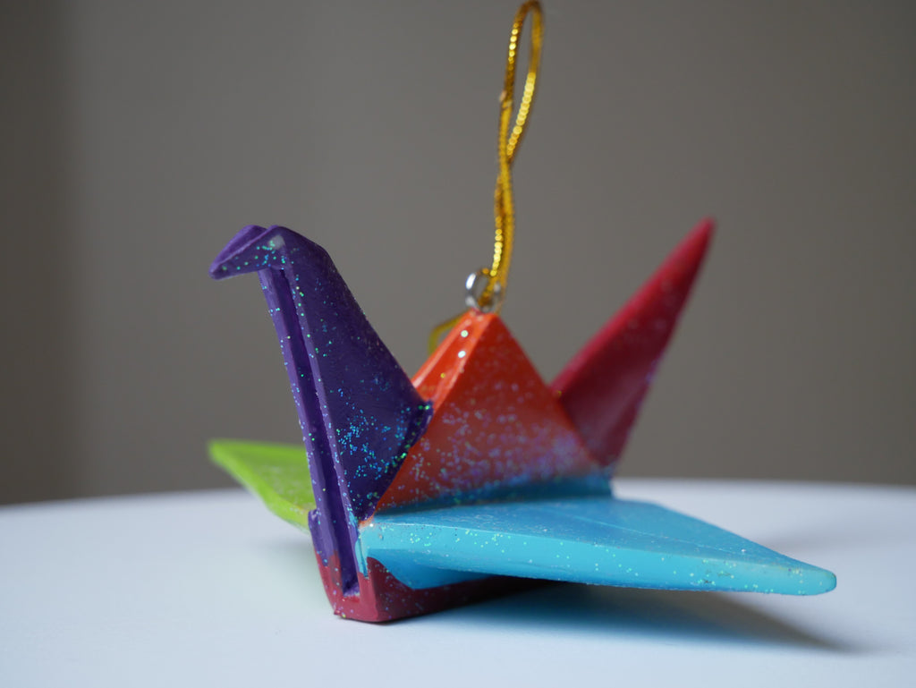 Cure Brain Cancer <br> Rainbow Glitter Crane Ornament