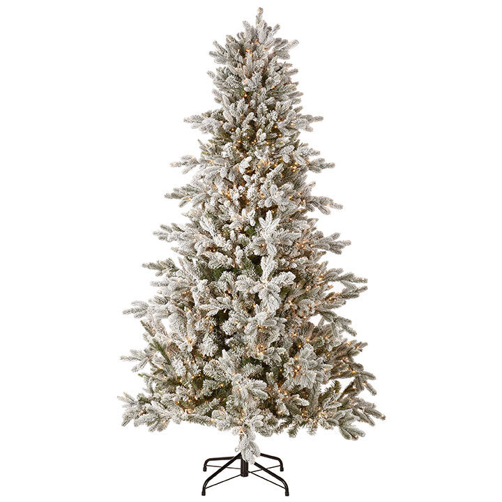 RAZ Greenery <br> 7.5' Pre-Lit Flocked Snake Light Tree