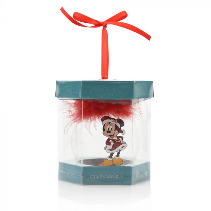 Disney Christmas <br> Feather Glass Bauble <br> Minnie Mouse